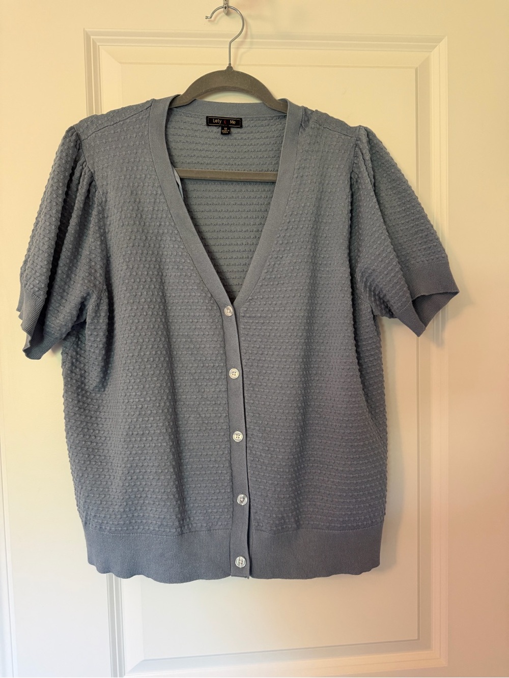 Light Blue Short-Sleeve Button Cardigan - Lety & Me